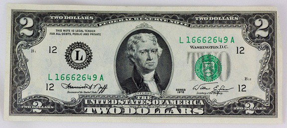 Tờ tiền 2 USD của Mỹ năm 1976 